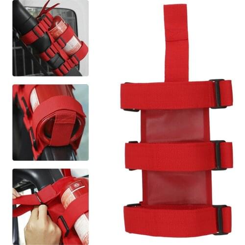 Red Fire Extinguisher Holder Adjustable Car Fire Extinguisher Mount Strap Car Roll Bar Fixed for Jeep Wrangler TJ JK JL 97-18