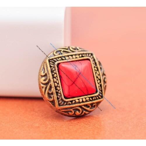 Lot 10X 25MM Vintage Brass Engraved Floral Square Red Stone Conchos for DIY Leathercraft Backpack Luggage Bag Decor