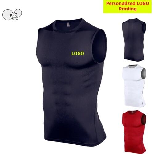 Custom LOGO Mens Fitness Gyms Tank Top Quick Dry Elastic Sleeveless Shirts Male Breathable Compression Sportswear Running Vest