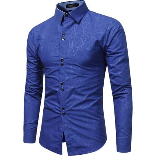 Mens Shirt Long Sleeve Turn Down Collar Cardigan Shirt with 3D Geometric Printing Casual Single-Breasted Slim Type Tops