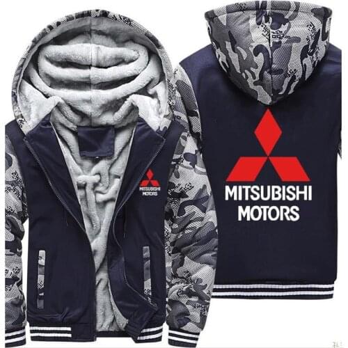 Hoodies Men Mitsubishi Car Logo Print Jacket Men Hoodies Winter Thicken Warm Fleece cotton Zipper Camouflage Raglan Mens Coat B