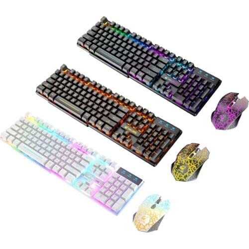 2.4G Rechargeable Wireless Gaming Keyboard and Mouse Set Colorful LED Breathing Light 3 Gear DPI Adjustable Laptop Parts