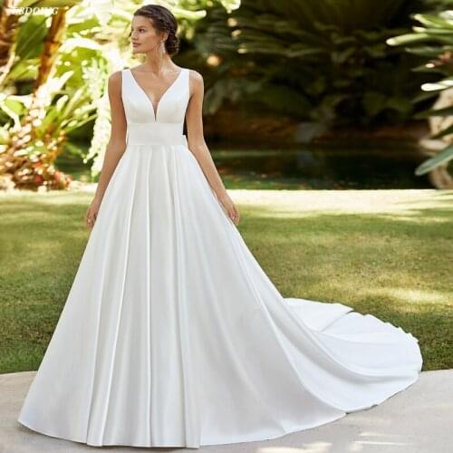New Arrive Wedding Dress A-line V-neck Neckline With Bow Vestidos De Novia Custom Made Plus Size Bride Dress 2021