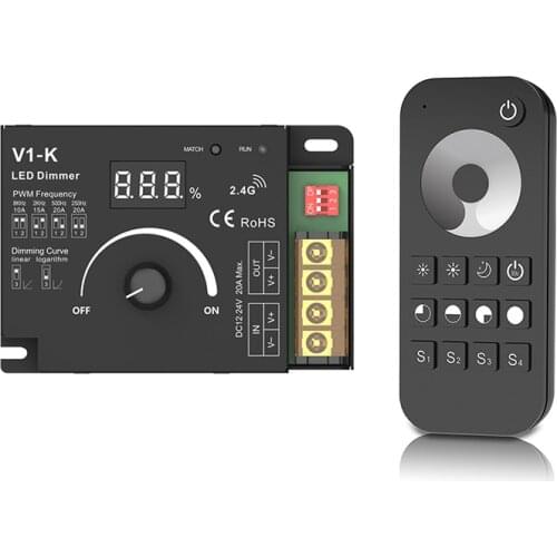 New LED Strip Dimmer 12V-24V 20A Output Knob Rotary Set Frequency With RT1 RF Remote Display Screen 3528 5050 Sting Tape Dim