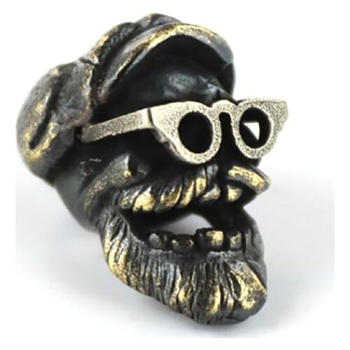 Glasses Old Man Brass Knife Beads Keychain EDC Umbrella Rope With Rope Pendant