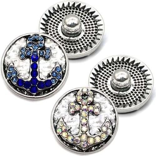 Wholesale metal Rhinestone Snap Buttons W091 Anchor Alloy Diy Jewelry fit 18mm Snap button Necklaces/Bracelets for women