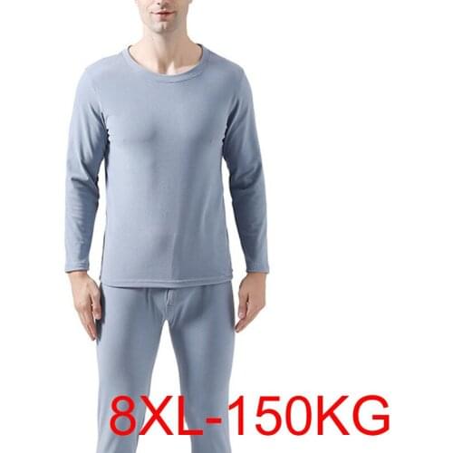 Autumn Winter thermal underwear 8XL Bust 156cm 5XL 6XL 7XL O neck Plus size Fleece men underwear