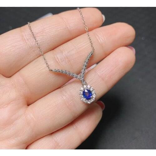 100% Natural Blue Sapphire Necklace for Daily Wear 4mm*5mm Sapphire Silve Necklace 925 Silver Sapphire Jewelry