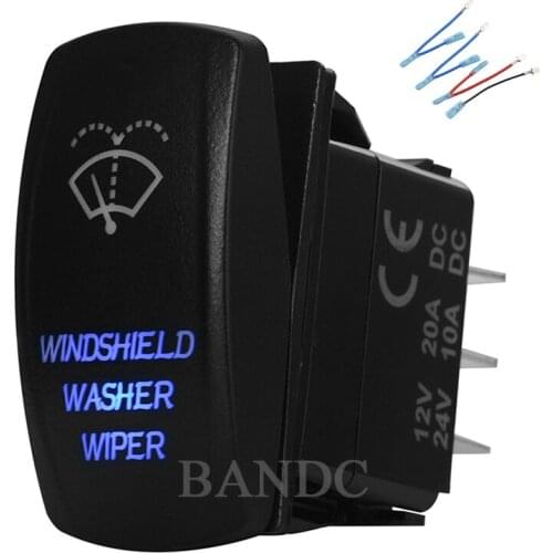 WINDSHIELD WASHER WIPER Momentary Rocker Switch,Laser-Etched 7P (On)-Off-On DPDT Led Lights Button for Car Boat ARB NARVA,Wires