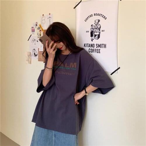 Casual Loose Letter Print Tshirt Womens T-shirts Tops Japanese Kawaii Ladies Ulzzang Female Korean Harajuku Clothes For Women