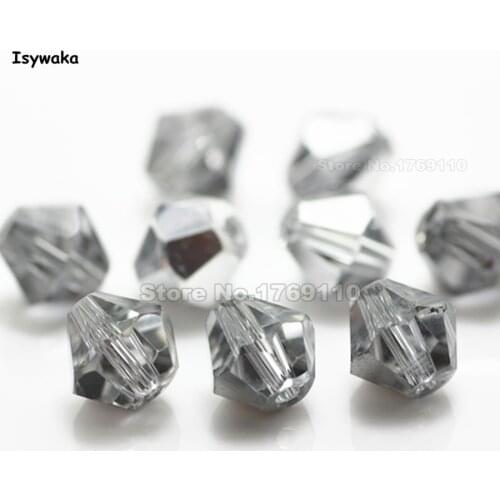 Isywaka 38pcs Half Silver Color 8mm Bicone Austria Crystal Beads charm Glass Beads Loose Spacer Bead for DIY Jewelry Making