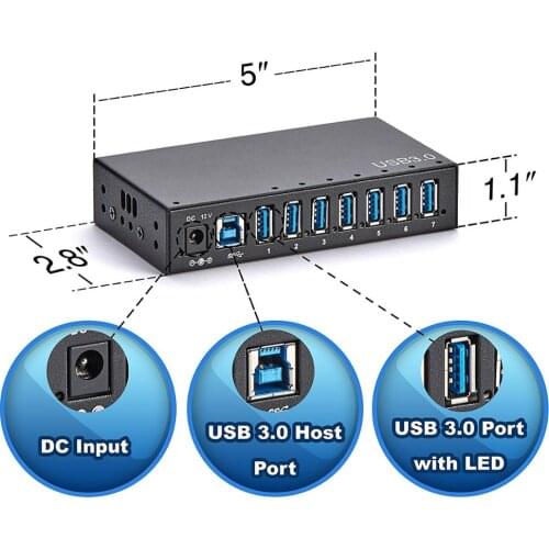 High speed 7 port Multi ports usb hub with Wall/DIN rail mountable and mounting bracket usb splitter for laptop accessories