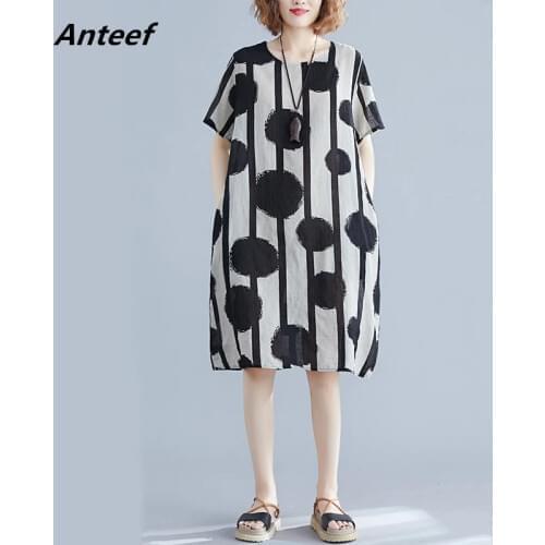 Cotton linen vintage floral plus size women casual loose midi summer sun dress elegant clothes 2021 ladies dresses sundress
