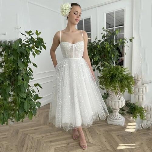 Sexy Short Evening Dress Spaghetti Straps Sweetheart Heart Tulle A Line Tea Length Party Gowns Prom Dresses