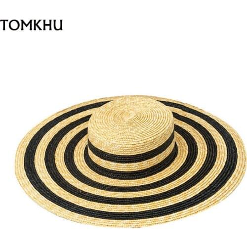 Summer Color Matching Wheat Straw Flat Top Straw Hats For Women Wide Brim Fashion Catwalk Custom Beach Sun Hats Designer Style