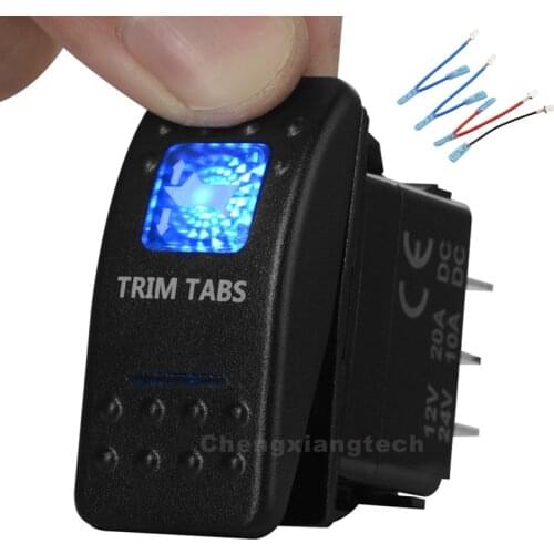 Blue Led 7 pins Momentary ON / OFF / Momentary ON DPDT Rocker Switch TRIM TABS Waterproof Car Boat 12v/24v+Jumper Wires Set