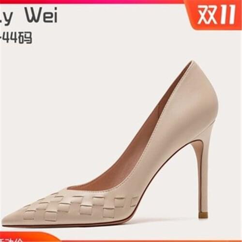 Small pointed-toe stiletto shoes spring 2021 new simple work shoes large size shallow mouth banquet dress womens single shoes