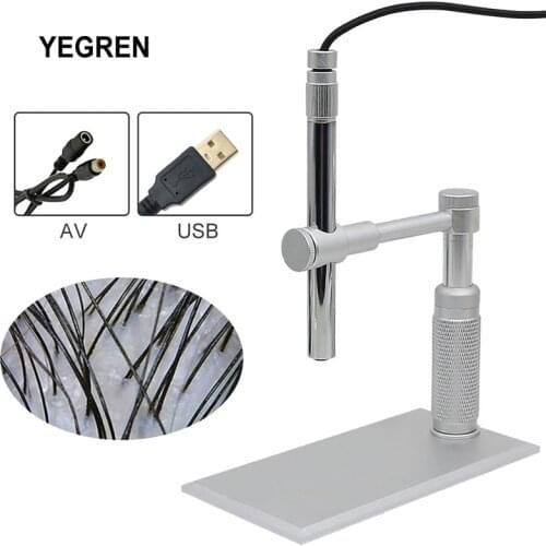 2MP 1-500X Zoom USB Microscope 8 LED Diameter 12mm AV Microscope with Metal Bracket Video Endoscope for ENT Inspection PCB Repai