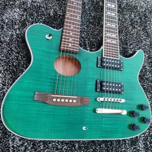 High quality dual neck 6-string Acoustic Electric Guitar + green 6-string electric guitar, free transportation