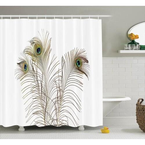 Peacock Shower Curtain Set Peacock Feathers Closeup Simple Picture Minimalistic Design Stylish Home Artwork Bathroom Decor