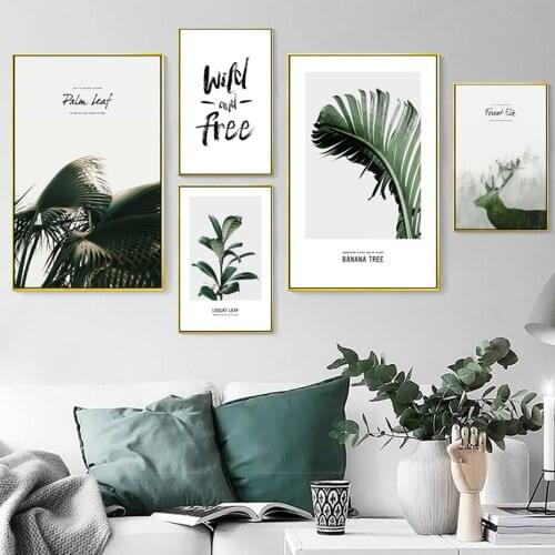 Green Leaves Abstract Deer Fog Forest Wild and Free Wall Art Canvas Painting Wall Prints Posters Pictures Living Room Home Decor