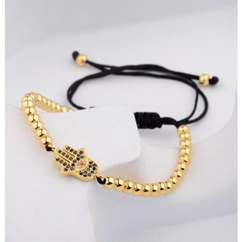 Amader Hand&Eye Copper Gold Charm Bracelets& Bangles Men Handmade Micro-Inlaid Zircon Weaving Bracelets For Women AB1026