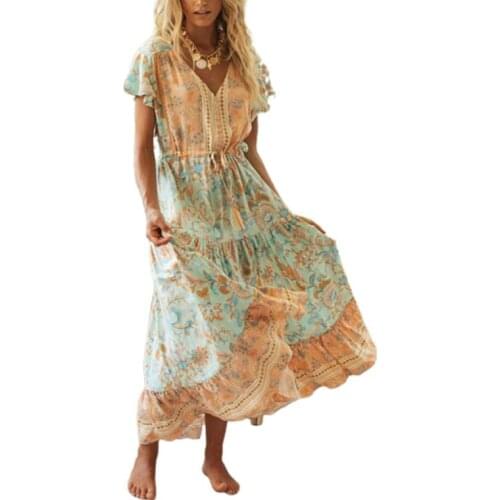 Womens Sexy Short Sleeve/Sleeveless Dress Casual Loose Printing Skirt, V-neck High Waist