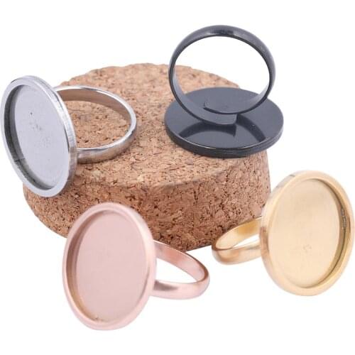 10pcs Fit 20mm Cabochon Ring Base Setting Blanks Stainless Steel Adjustable Black Rose Gold Plated Diy Jewelry Making