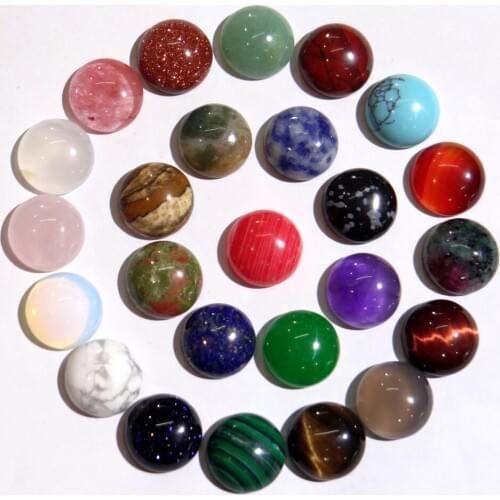 12mm Natural stone Quartz crystal Turquoises tiger eye Round Cabochon Pendant for diy Jewelry making necklace Accessories50pcs