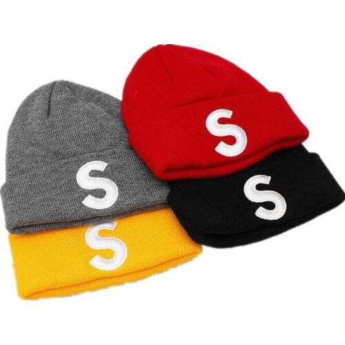 2019 cotton S letter embroidery Thicken knitted hat Skullies winter warm hat beanie hat for men and women 13