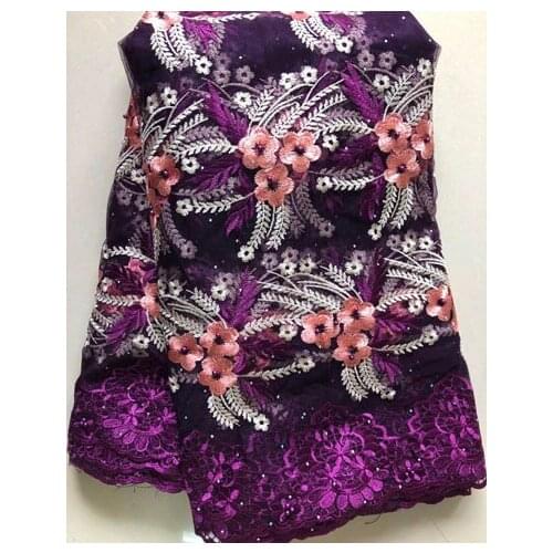 2020 African Net Lace Fabric, High Quality Elegant Nigerian Wedding Lace Fabrics 5Yards Stones French Tulle lace YLL5092 WINE