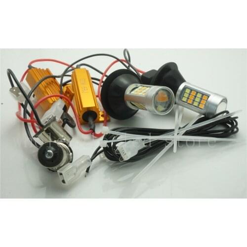 2x S25 1156 BA15S Dual Color 42 SMD 2835 White/yellow LED Bulbs For Front Turning Lights Signal DRL Error Free Canbus