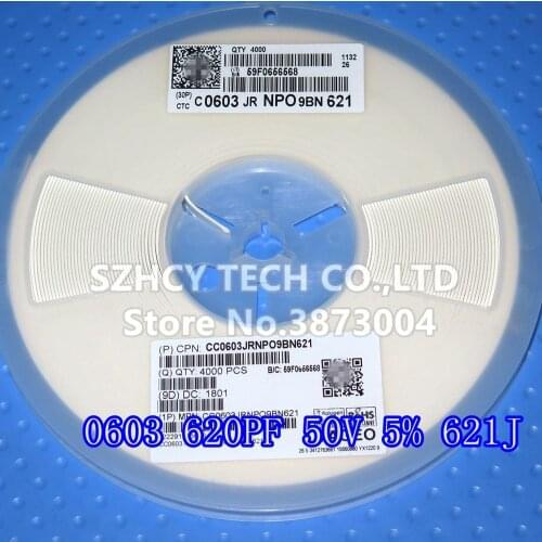 4000Pcs 0603 620PF 50V 5% 0603 621J CC0603JRNP09BN621 New and origianl