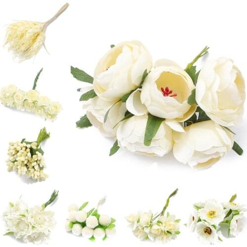 6-144pcs Beige Artificial Flower Wheat Ear Fruit Bouquet Flower Head Artificial Flower for DIY Wedding Home Decor Garland Box