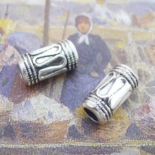 15PCS/Lot 0.7mm*12mm Large Hole Beads Antique Silver Color Charms For DIY Jewelry Making Handmade Craft Bracelet for Women