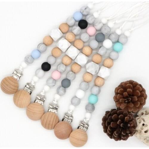 Baby Pacifier Clip Chain Wooden Holder Soother Pacifier Clips Leash Strap Nipple Holder for Infant Baby Nipple Bottle Clip Chain