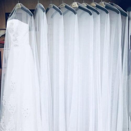 Double-sided Transparent Tulle Voile Wedding Bridal Dress Dust Cover with Side-zipper for Home Wardrobe Gown Storage Bag