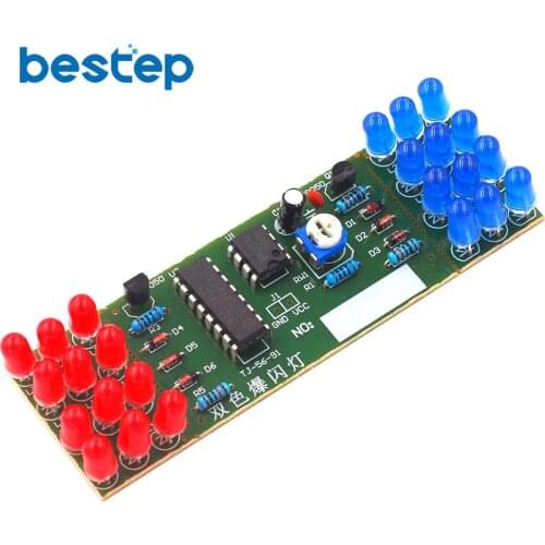 Electronic DIY Kit Red Blue Double Color Flashing Lights Strobe NE555 + CD4017 Electronic Practice Learning Kits Suite