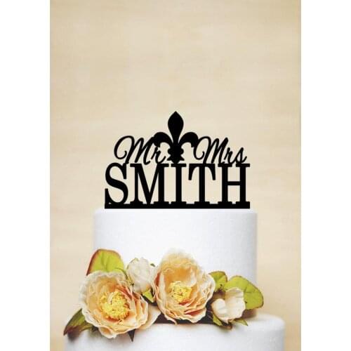 Fleur de lis Cake Topper,Mr And Mrs Wedding Cake Topper Personalized With Your Last Name,Custom Cake Topper,Romantic Cake Topper