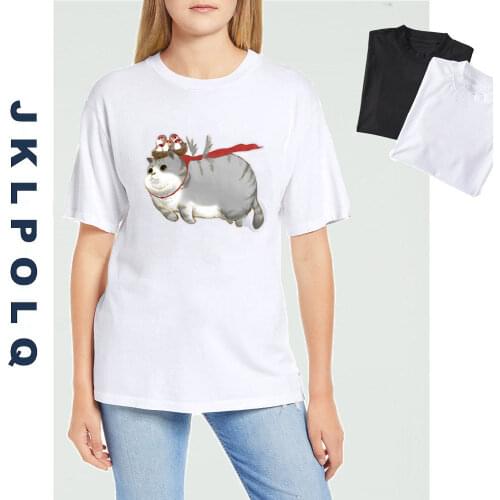 JKLPOLQ T-Shirt Womens Cute Cartoon Cat Print Tees Animal Graphics Lovers Gift Vintage O-Neck Short Sleeve Tops Eu Size XS-3XL