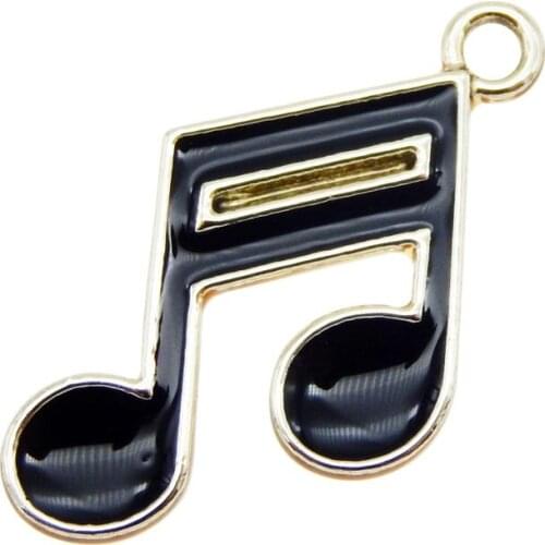 Julie Wang 8PCS Enamel Black Music Note Charms Zinc Alloy Gold Tone Pendant Bracelet Jewelry Making Accessory