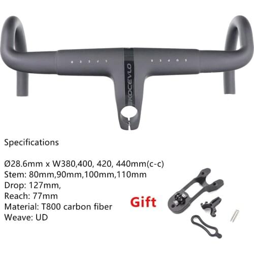 Kocevlo Aero Integrated Road Bicycle Handlebars T800 UD Carbon 380/400/420/440mm x 80/90/100/110/120mm