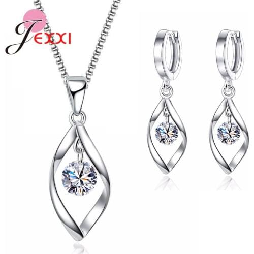 Hot Sale Elegant Women 925 Sterling Silver Jewelry Sets Shiny Pearl Accessories Charm Dangle Earrings Pendant Necklace For Women