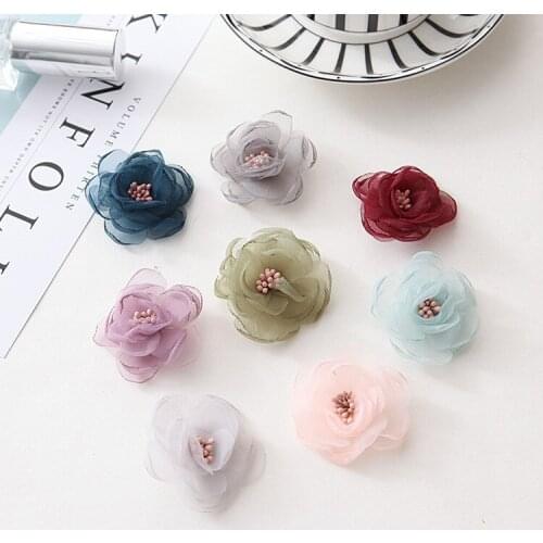 Korea DIY chiffon burning hot flowers Joker jewelry accessories 3d flower factory wholesale