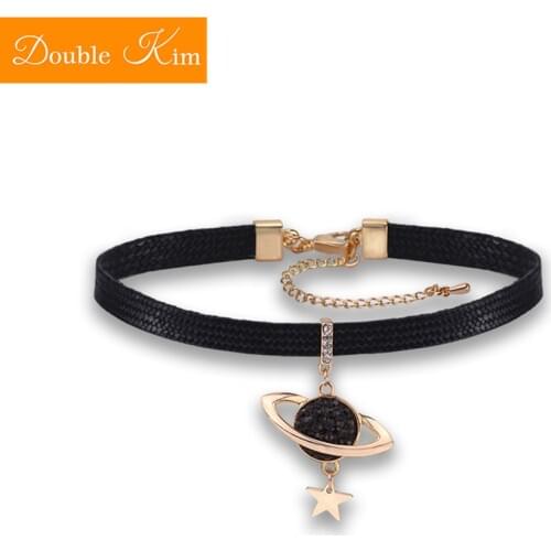 Planet Star Zircon Choker Titanium Stainless Steel Leather Strap Zircon European USA Fashion Trendy Women Jewelry Gift