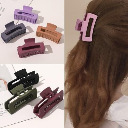 Square Hollow Hair Claws Frosted Banana Grips Candy Colors Hairclip Geometric Large Size Frosted Acetate Hair Clamps Wholesale