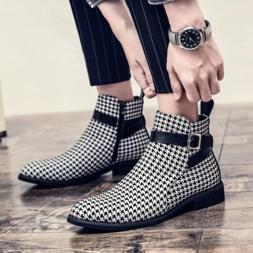 Fashion Spring Autumn Men Casual Boots Retro Zip Ankle Boots Men Flats Shoes Black White Mens High-top Leather Boots Size 48