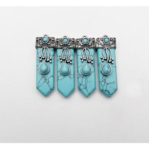 Fashion Reiki Turquoises Stone Sword Pendants Pendulum Necklace for necklace Jewelry making diy Charm accessories 6pcs wholesale