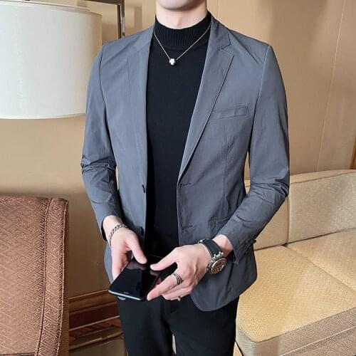 Fashion 2020 Spring Mens Blazer Jacket Korean Slim Fit Men Blazer Long Sleeve Streetwear Blazers Men Suits Black/Gray Plus Size