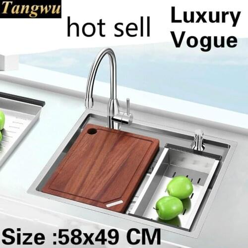 Free shipping Apartment mini wash vegetables high capacity kitchen manual sink single trough 304 stainless steel 580x490 MM